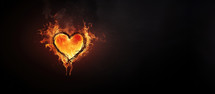The Sacred Heart, a burning heart on black background with copy space