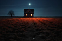 Lone house in a field