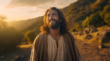 Jesus smiling as He lifts his eyes. 