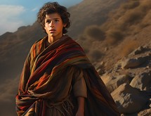 Joseph as a young boy with his coat of many colors