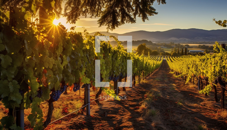 Italian vine at sunset. AI generative