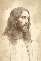 Jesus Christ with long hair and beard