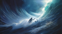 Jesus rescues Peter from the sea.