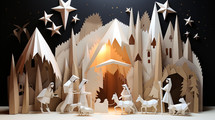 Origami nativity scene at night. 