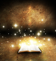 twinkling light from a glowing Bible