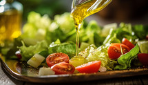 Healthy vitamin diet with extra virgin olive oil. AI generative