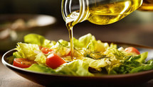 Wellness on the Italian table with vegetables and olive oil. AI generative