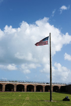 American flag in the center of a fort 