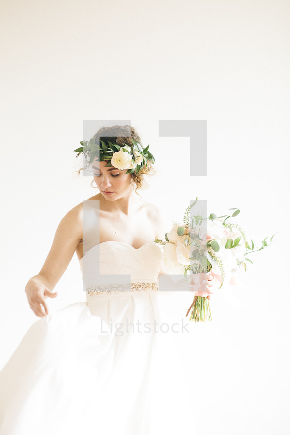 bride with flowers in her hair 
