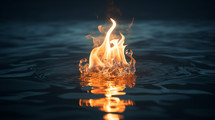 Closeup of fire surrounded by water. 