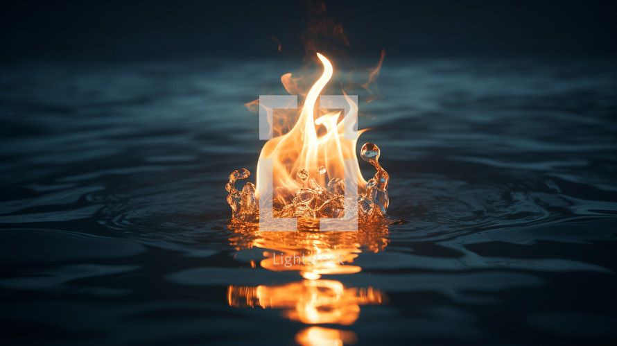 Closeup of fire surrounded by water. 