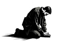Man praying on the ground, isolated on a white background