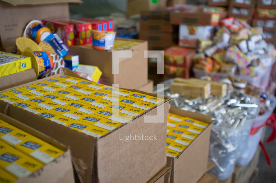 boxes of food in a food pantry 