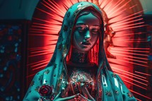 Mother Mary with red lighting. Digital Art