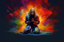 Man praying on a colorful background