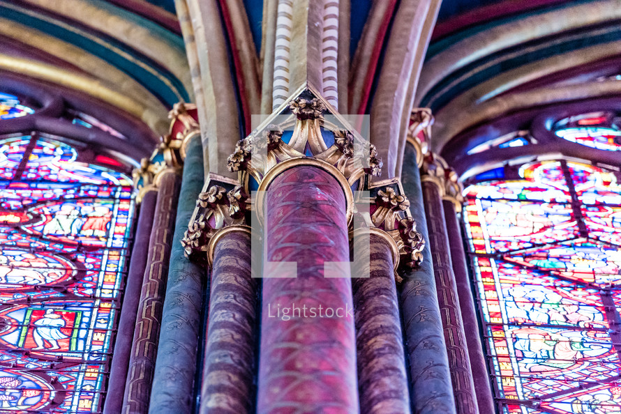 medieval columns and stained glass windows 