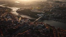 Aerial view of Porto city in Portugal at sunset
