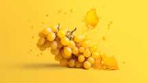 Bunches grapes on solid yellow color background.