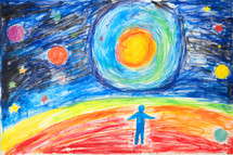 "In the beginning God created the heavens and the earth" Genesis 1:1. Children's drawing