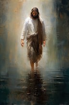 Jesus Christ walking on water.