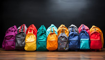 Colored Schoolbag ready for the first day. Ai Generative