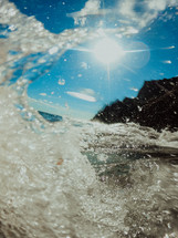 Undersea view picture. Ocean water close-up, splashing fresh background. High quality photo