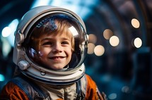 Young boy outfitted as an astronaut