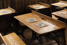 slate boards on old student desks 