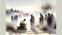 Judas Agrees to Betray Christ. Passion Wednesday. Watercolor Biblical Illustration