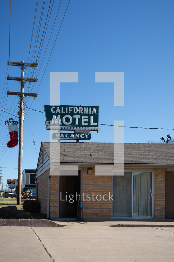 Small town motel decorated for Christmas