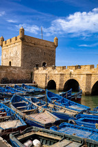 blue fishing boats in Morocco 