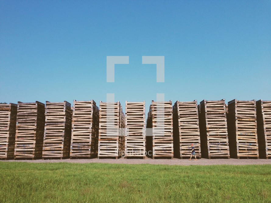 stacked wood crates 
