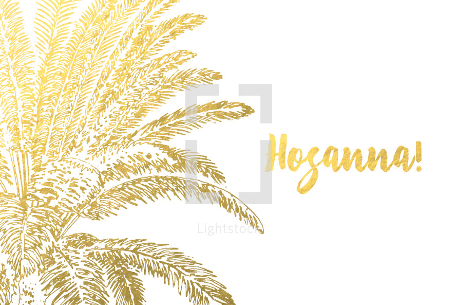 Hosanna and palm tree in gold 