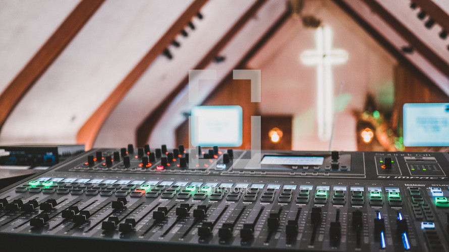 soundboard and view of a church altar 