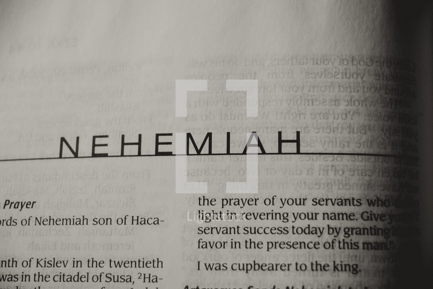 Open Bible in the bok of Nehemiah