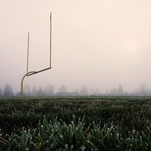 Goal post and frost on grass 