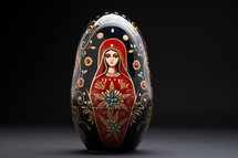 Easter egg with the image of the Mother Mary on a black background