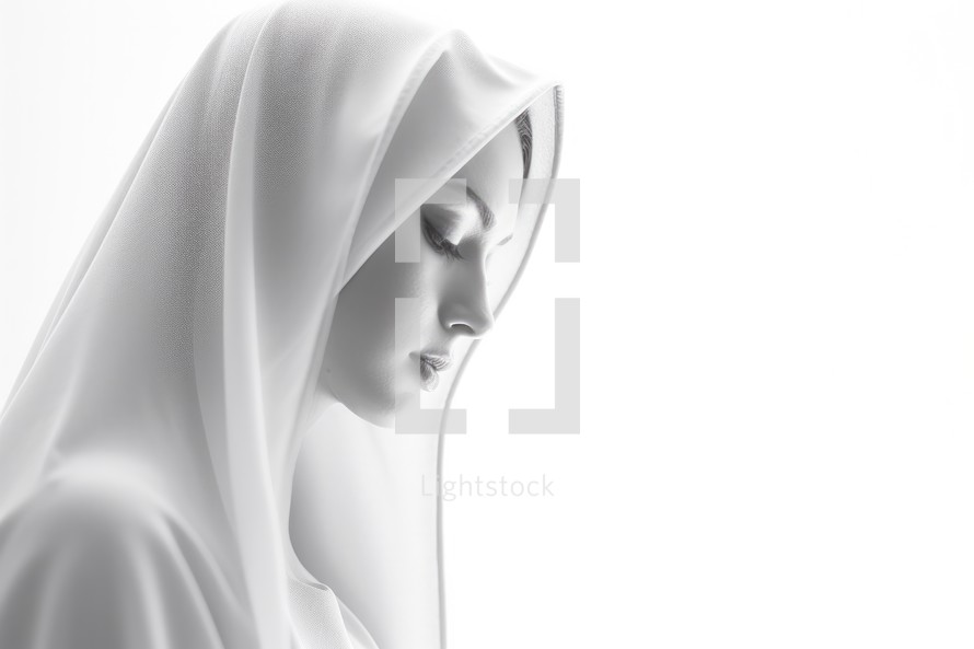 Close-up of Mother Mary in white cloth