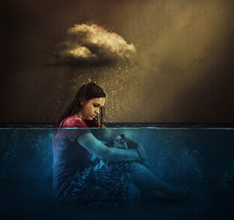 a woman drowning in sorrow 