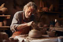Potter working at his studio