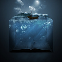 a man in a boat anchored to the Bible 