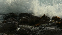 Ocean waves crashing on to a rocky shore