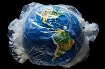 A conceptual image depicting the Earth covered in plastic waste, symbolizing the environmental issue of plastic pollution