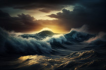 Stormy Sea at Sunset