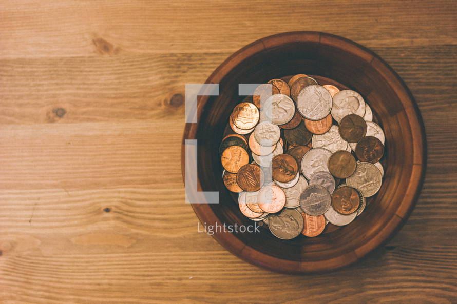 coins in a bowl 