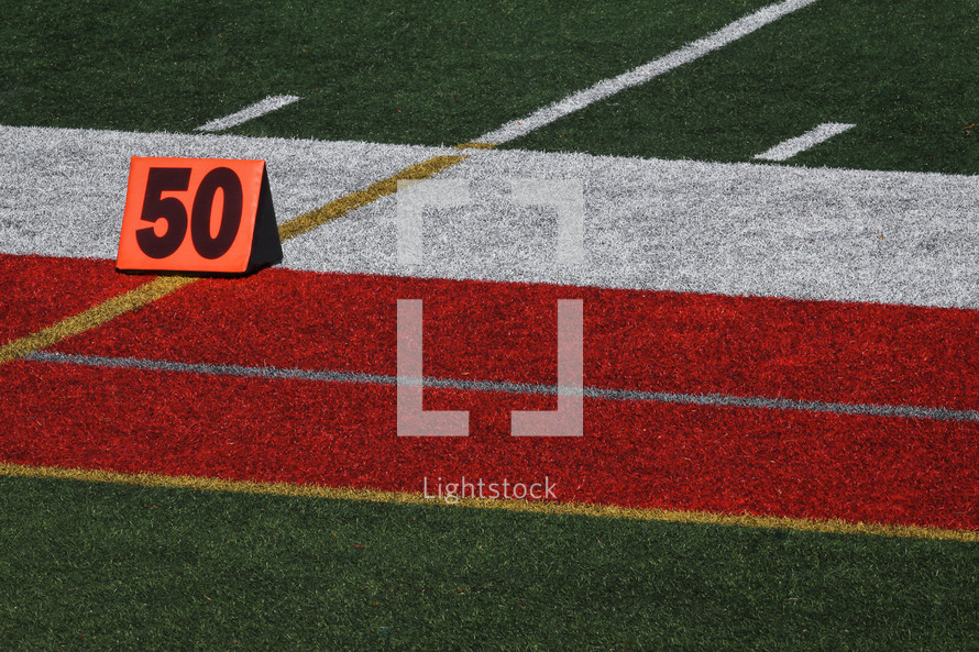 Fifty yard line on a football field