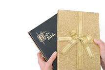 wrapped gift and Bible 