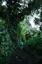 woman hiking through a jungle 