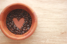 heart shape in coffee beans 