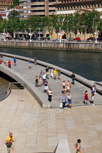 group of people visiting bilbao city, spain, travel destinations
